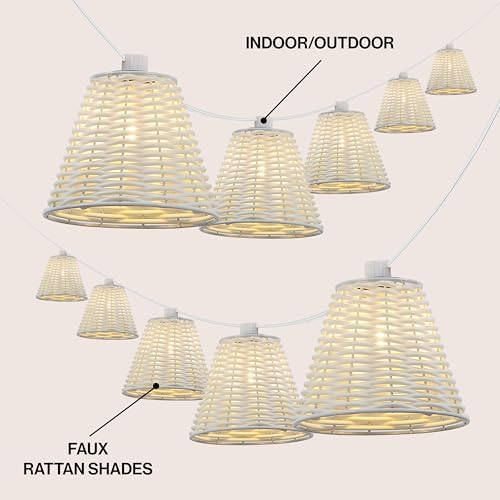 JONATHAN Y Payton 10-Light Faux-Rattan Outdoor String Lights, White - Image 3