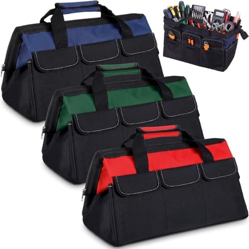 Sanwuta 3 Pack 18 Inch Tool Bags, Side Gusset, Red, Army Green, Blue by Sanwuta