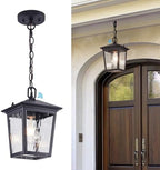 Outdoor Dusk to Dawn Pendant Light Black Outdoor Porch Hanging Light by SmeikeLighting