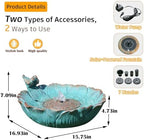 Outdoor Solar Bird Bath with Water Pump Fountain, Two Usage Modes for Hummingbird, 16.9"W Solar Powered Birdbath, Sunflower with bird, 7 nozzles Water Feature for Garden Backyard Decor (Peacock Blue) - Image 4
