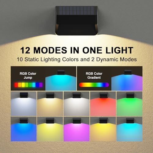 ZCXLIGHT Solar Fence Lights Outdoor,Fence Solar Lights Outdoor Waterproof Led IP65 with10 Fixed Colors ＆ RGB Color Changing for Wall Backyard Step Railing Patio Pool Porchaily&Holiday Decorations (4) - Image 4