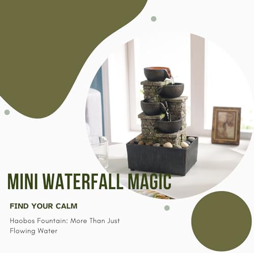 Haobos Indoor Waterfall Fountain 4-Tier Cascading Bowl Home Décor Relaxation Water Zen Meditation Tabletop Fountain Artistic Desk Fountains with LED/Rocks Home/Office Decoration - Image 4