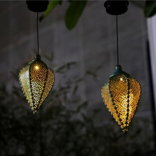 Solar Outdoor Lanterns- Hanging Lights, Set of 2 Moroccan Style Garden Party Decorative Rechargeable Lantern, Hurricane Lamps are Great for Front Porch, Patio and Yard - Image 5