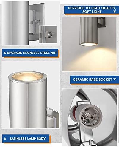 TENGXIN Outdoor Wall Sconce,Up Down Wall Light Fixture with Stainless Steel Cylinder,Outdoor Lights for House,Patio,Yard,Front Door,Brushed Nickel - Image 2