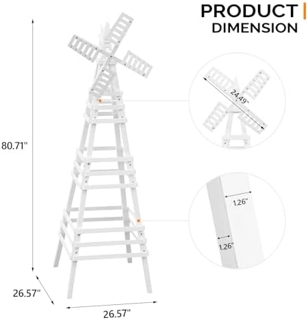 Wooden Windmill, Weather-Proof Wind Spinner, Outdoor Wind Mill for Garden Lawn Patio Decoration (White, Large) - Image 7