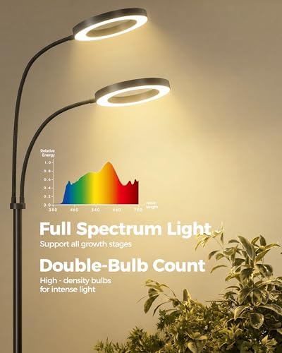 Bamworld Grow Lights for Indoor Plants, 2 Head Full Spectrum Plant Lights - Image 5