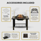 Fire Pit - 30-Inch Outdoor Firepit Table with Screen, Cover, and Poker - Outdoor Fire Pits for Backyard, Deck, Patio, or Porch by Pure Garden (Black) - Image 4