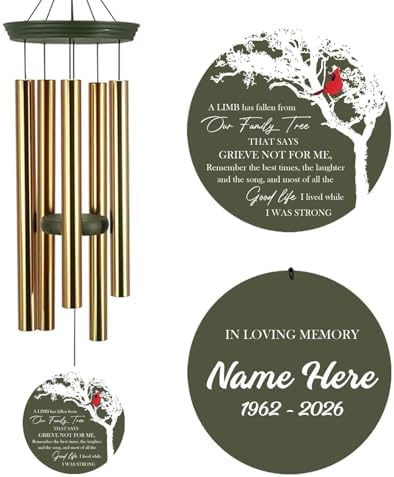 Memorial Wind Chimes, Personalized 30"/36" Cardinal Wind Chime Gifts by Astarin
