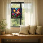 Candlelight Gnome Night Stained Glass Suncatcher – Square Hanging Window Panel for Home or Greenhouse – Whimsical Glass Art Gift for Garden Lovers, Christmas, Halloween, Father Days H1M9Wh - Image 7
