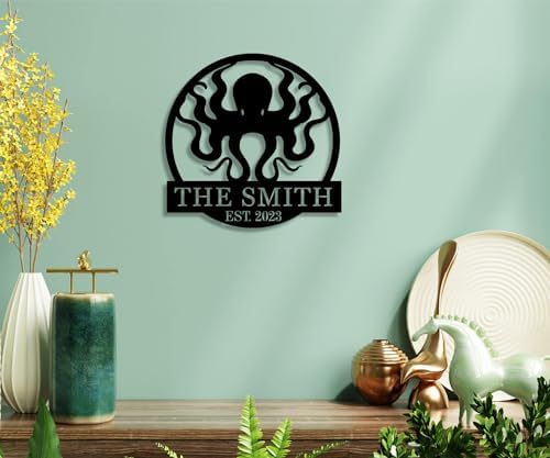 Personalized Octopus Metal Sign - Custom Nautical Wall Art Decor, Funny Octopus Bathroom Sign, Outdoor Garden Name Plate, Metal Beach House Wall Hanging, Unique Birthday Gift for Ocean Lovers - Image 4