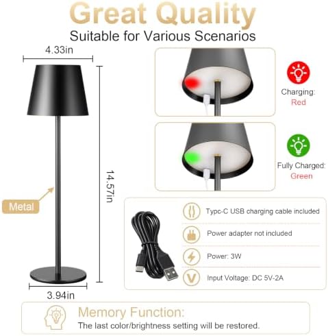 4 Pack Cordless Table Lamp Rechargeable Black - Image 4