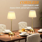 Cordless Table Lamps Rechargeable Set - 2 Pack Gold 4000mAH Battery Operated Lamps for Decor, 3000K Stepless Dimming Touch Wireless Lamp for Bedroom, Dining Table, Living Room, White Pleated Shade - Image 6