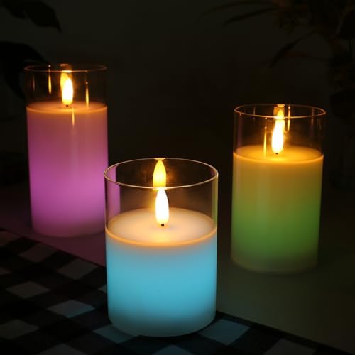Color Changing Flameless Candles Glass LED Pillar Candles with Remote Timer - Image 4