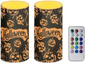 Set of 2 Flameless Candles with Remote Halloween Pumpkin Battery Operated Candles with Timer Flickering LED Elictric Pillar Lights for Trick or Treat Party Home Banquet Decor by Merkmak