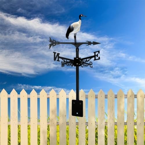 Weather Vane Metal Iron Art Rooster Weathervanes Rooftop Villa Wind Direction Indicator Vintage Fits Peacock Weather Vanes for Sheds Yard Pavilion (red-Crowned Crane C) Bear a - Image 4