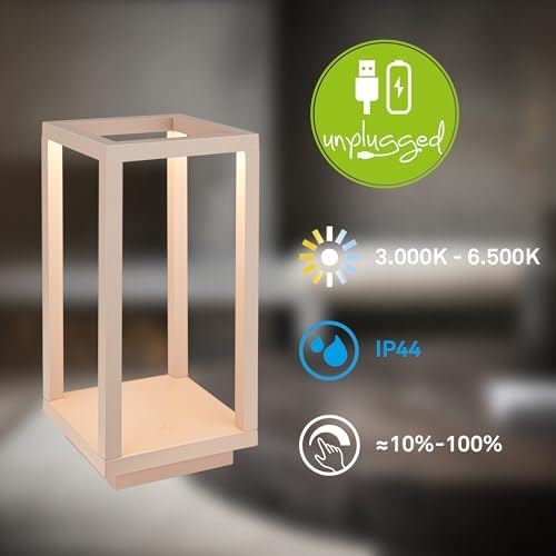 BRILONER - LED Table Lamp Wireless IP44 with Touch, Dimmable, CCT, Battery & Light Source Interchangeable, LED Lantern, Table Lamp, Battery Lamp, Patio, Outdoor Lamp, 10 x 10 x 22 cm, Beige - Image 2