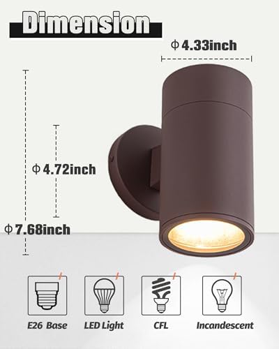 Ken & Ricky Modern Aluminum Outdoor Wall Sconce Lights,Brown Color,2 Pack - Image 3