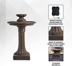 XBrand 28" Solar Bird Bath Fountain for Outdoor Garden, 1-Tier Resin Water Fountain with Solar Panel Pump, Patio Décor with Auto Shut-Off Feature, Brown - Image 3