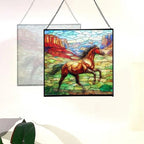 Brown Mustangs Horse cantering Through Open Canyon Floor Square Suncatcher – Stained Glass Style Window Panel with Pastoral Scene, Custom Decorative Hanging Art for Equestrian Home, Christmas ZSuxkT - Image 4