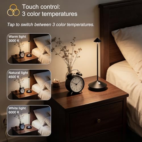 2-Pack Cordless Rechargeable Table Lamps (Black Tiny) - Image 2
