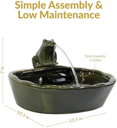 Sunnydaze 7" Ceramic Solar Powered Garden Water Fountain, Frog Spout, Green - Image 6