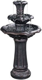 Teamson Home Lily Flower Floor Pedestal 3 Tiered Floor Waterfall Fountain with Pump for Outdoor Patio Garden Backyard Decking, 38 Inch Height, Dark Gray by TeamsonHome