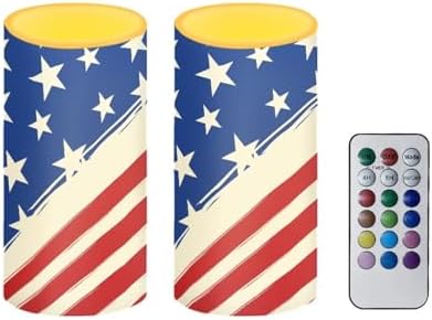 5.7" x 3" Patriotic American Flag Battery Operated Candles with Timer Flameless LED Candles with Remote Color Changing for 4th of July Plastic Pillar Lights Bulk, Stars and Stripes by Merkmak