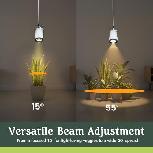 Hanging Grow Light for Plants, LED Full Spectrum Grow Light, Adjustable Beam 15°-50° & 180 Degree Hanging Angle, Aluminum, Plant Growing, Wall/Ceiling Mountable - The Sun Bulb - Image 4