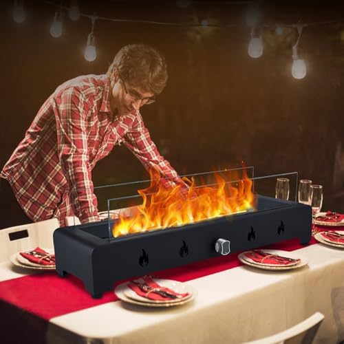 Mingzhe 28" Rectangle Tabletop Fire Pit Smokeless Outdoor Fireplace with Glass Wind Guard for Patio and Backyard, Iron and Tempered Glass - Image 3