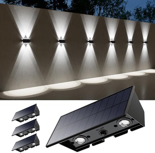 4 Pack Cool White Solar Power Fence Wall Light Outside Up and Down by Roopure