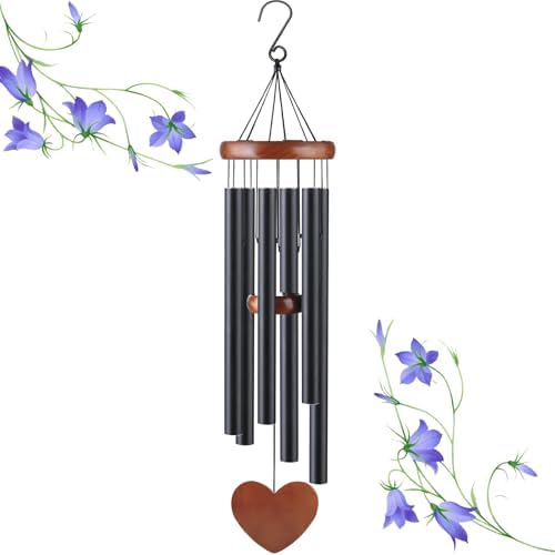 Black Metal Wind Chimes Outdoor Large, Modern Aluminum Deep Tone Tubes, Decorative Hanging Wind Chime for Patio Garden Porch Yard Balcony, Stylish Home Decor by ABEICO