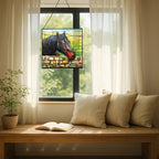 Black Morgan Horse Watching Over Stone Wall Square Suncatcher – Stained Glass Style Window Panel with Pastoral Scene, Custom Decorative Hanging Art for Equestrian Home, Christmas 9GkWE2 - Image 7