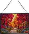 Path Through Glowing Autumn Forest Rectangular Stained Glass Suncatcher – Hanging Window Panel with Animal & Nature Scene – Vibrant Glass Art Gift for Wildlife, Fantasy, Nature Lovers nmbDYO by Custom