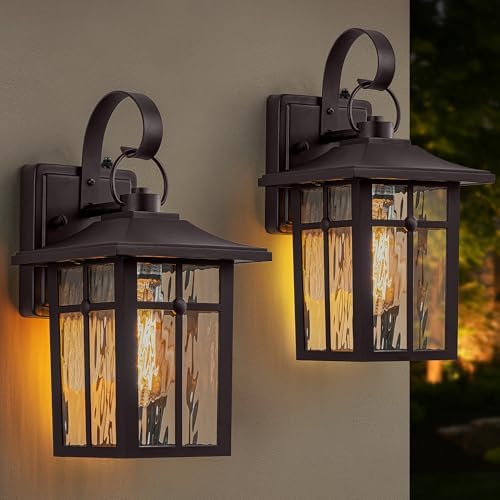2 Pack Dusk to Dawn Outdoor Wall Lights, Brown Porch Lanterns by Lawyettle
