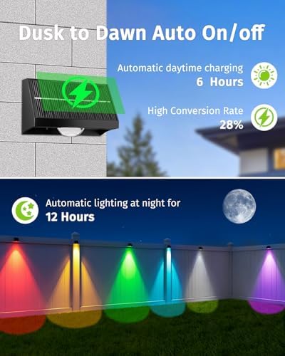 Solar Fence Lights Outdoor Waterproof Warm & Cool White & RGB（16Pack Black） - Image 3