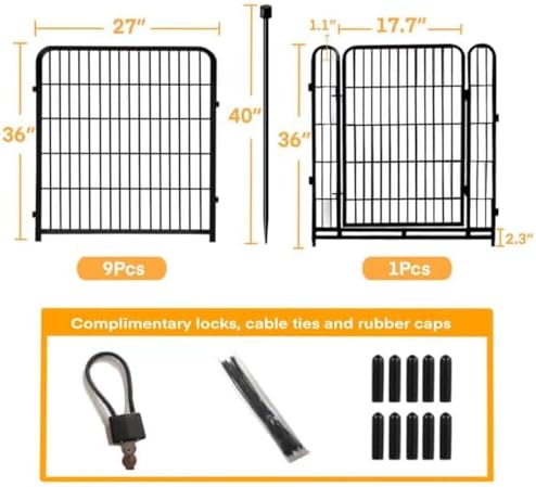 Getlay 36 in(H) Garden Fence, Wide Gate Low Threshold, 10 Panels Total 22.1 Ft(L) Heavy Duty Iron Animal Barrier Fence for Yard,Suitable for Indoor Or Outdoor Dog Fencing,Garden Border Fence - Image 4