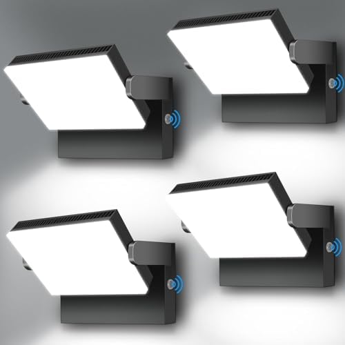 ledmo 150W LED Wall Light, 18000LM Super Bright Commercial Outdoor LED Wall Pack 360 ° Rotatable Dusk to Dawn Security Flood Lighting with Photocell IP65 5000K Modern Black Square4 Pack by LEDMO