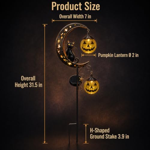 2 Pack Solar Halloween Pumpkin Moon Black Cat Garden Stake Lights Outdoor - Image 7