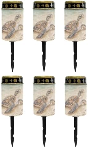 Poceacles Solar Candle Cemetery Solar Lights for Grave LED Garden Flameless Powered Pathway Lights Outdoor Waterproof with Dusk to Dawn Sensor, Sea Turtle Beach Print, 6 Pack by Poceacles