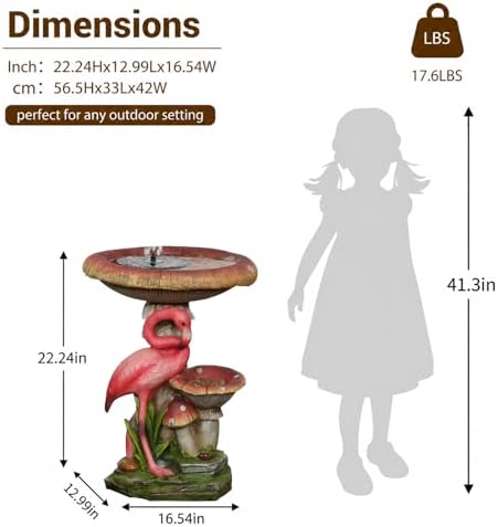 2-in-1 Solar Bird Bath and Wild Bird Feeder, Freestanding Flamingo Garden Statues Outdoor Decor, Solar Water Fountain with Shallow Basin for Small Birds Backyard Patio Ornament, 22.2" H - Image 2