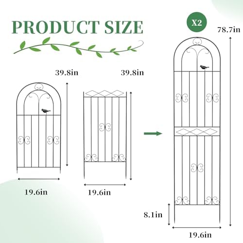 2 Pack 78.7" x 19.6" Iron Arch Decoration Garden Trellis, Metal Climbing Plant Trellis for Heavy Vines, Roses, Flowers, and Vegetables, Perfect for Gardens, Lawns. - Image 2
