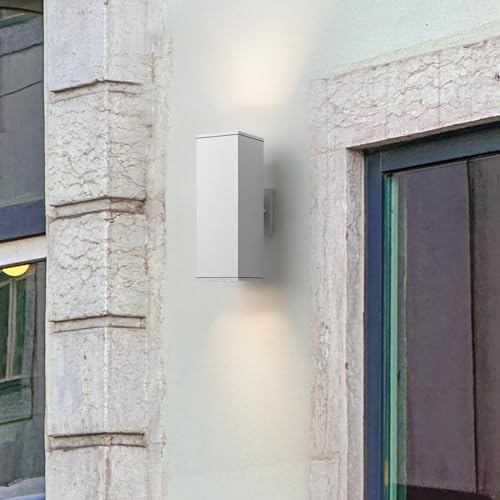 mirrea 14" Modern Outdoor Porch Light in 2 Lights, Matte White, 2 Pack - Image 3