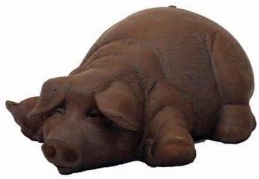Solid Rock Stoneworks Lay Down Pig Stone Statue 5in Tall Brick Pink Color by SolidRockStoneworksLLC