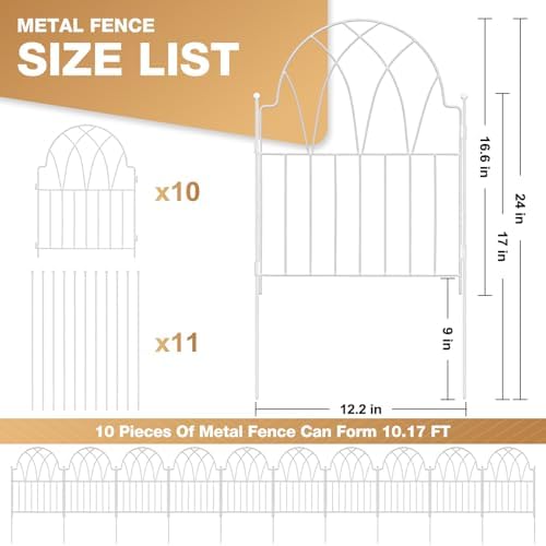 Garden Fence Panels - 17 in(H) x 10.56ft(L) White Metal Fence No Dig Decorative Fence with Stakes Animal Barrier Fence for Dogs, Flower Bed Edging Wire Border for Yard, Patio, Outdoor Decor - Image 2