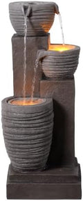 Teamson Home Horizontal Ribbed Pattern Outdoor Water Fountain, Warm Gray by TeamsonHome