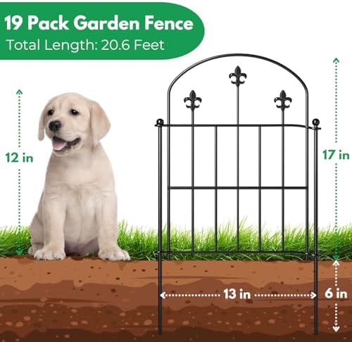 Decorative Garden Fence Border 19 Pack 22in(H) x 20ft(L), Black Rustproof Metal Garden Fencing Animal Barrier for Dogs - Image 2