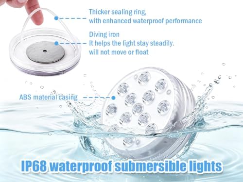 Submersible LED Lights with Remote, 4 Pack 13 LED Pool Lights with Magnets and Suction Cups, for Pond, Party, Wedding, Vase Base, Lighting Battery Operated - Image 3