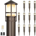 Gardencoin Low Voltage Landscape Pathway Lights, Replaceable G4 Bulb 12V 4W 2700K Outdoor LED Landscape Lighting, Aluminum Waterproof Walkway Lighting, Bollard Path Lights Wired, Bronze 12 Pack by Gardencoin