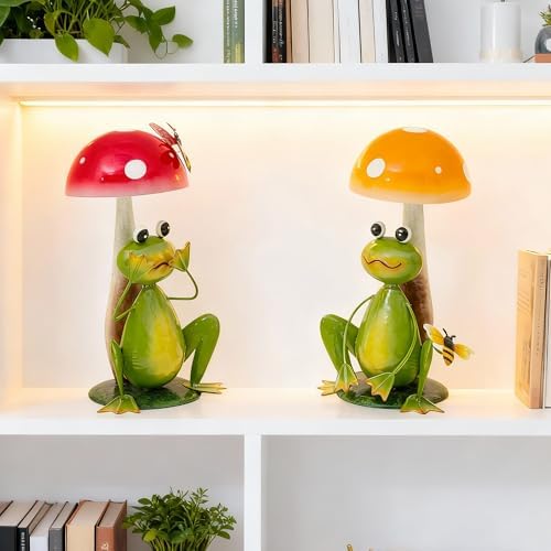 15.3" Metal Frog Garden Statue Set of 2, Handcrafted Mushroom Decor - Image 5