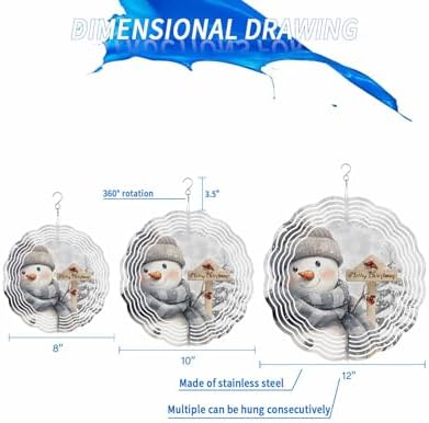Christmas Wind Spinner Christmas Snowman Stainless Steel Spinner for Yard Garden Snowflake Snowy Scenery Wind Sculptures 12 Inch 3D Crafts Ornaments Hanging Wind Spinners for Outdoor & Indoor Decor - Image 2